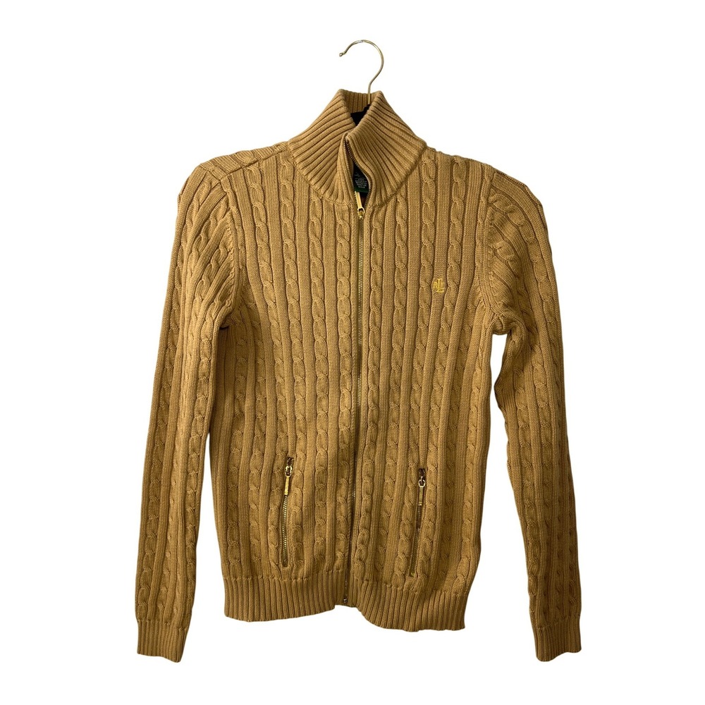 Ralph Lauren Camel Brown Cable Knit Zip Up Sweater Sm Rory Gilmore Granolagirl